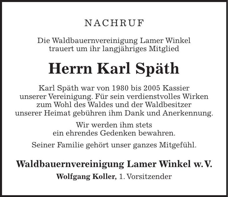 Traueranzeige Karl Späth