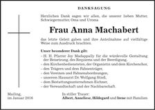 Traueranzeige Anna Machabert
