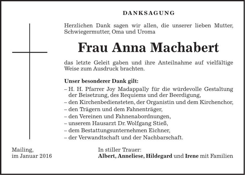 Traueranzeige Anna Machabert