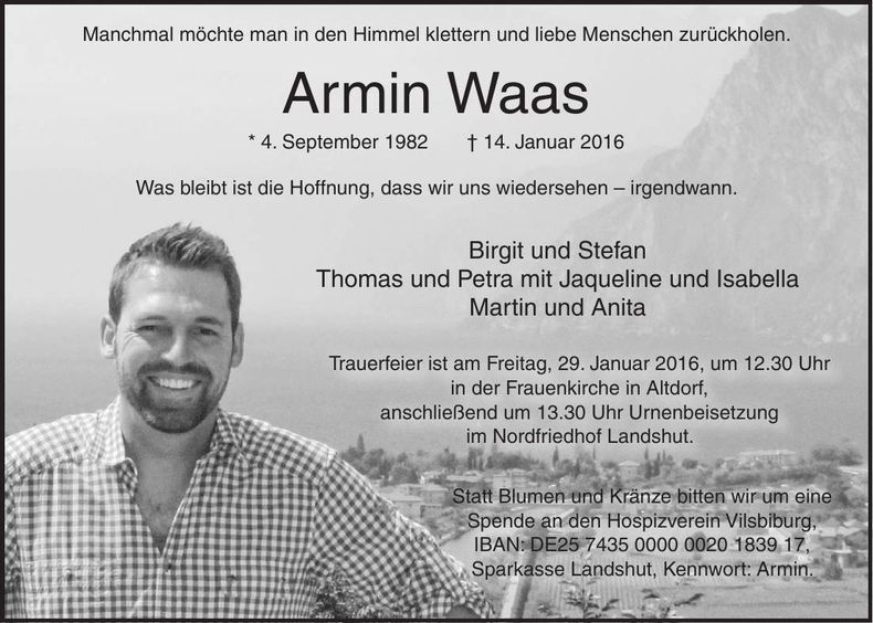 Traueranzeige Armin Waas