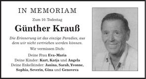 Traueranzeige Günther Krauß