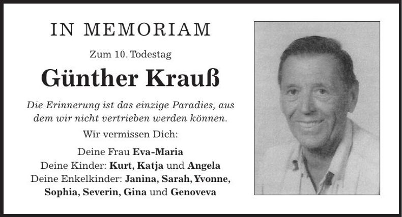 Traueranzeige Günther Krauß