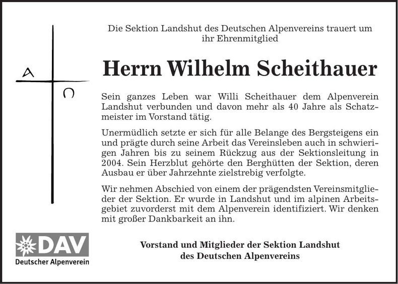 Traueranzeige Wilhelm Scheithauer