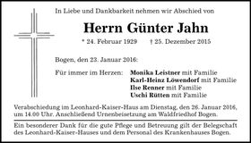 Traueranzeige Günter Jahn