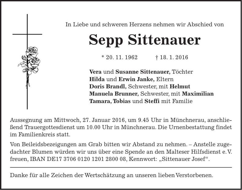 Traueranzeige Sepp Sittenauer