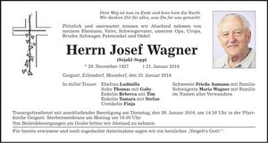 Traueranzeige Josef Wagner