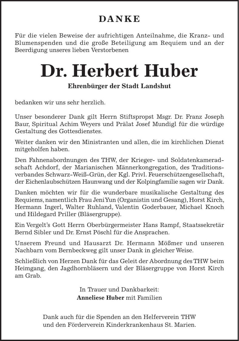 Traueranzeige Herbert Huber