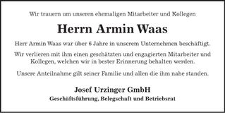 Traueranzeige Armin Waas