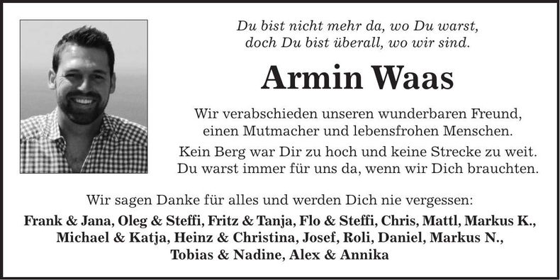 Traueranzeige Armin Waas