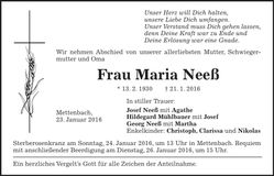 Traueranzeige Maria Neeß