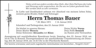 Traueranzeige Thomas Bauer