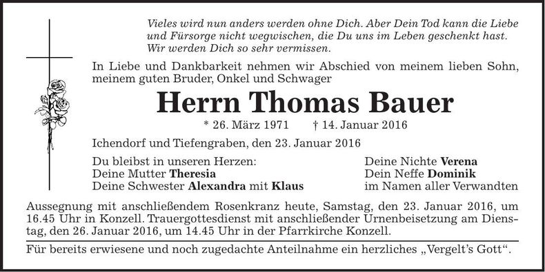 Traueranzeige Thomas Bauer