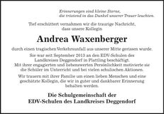 Traueranzeige Andrea Waxenberger
