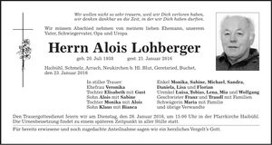 Traueranzeige Alois Lohberger