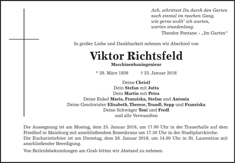Traueranzeige Viktor Richtsfeld