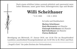 Traueranzeige Willi Scheithauer