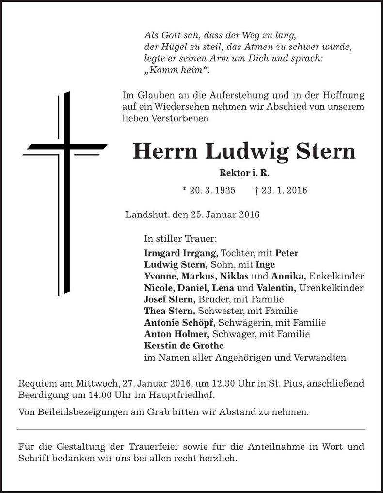 Traueranzeige Ludwig Stern