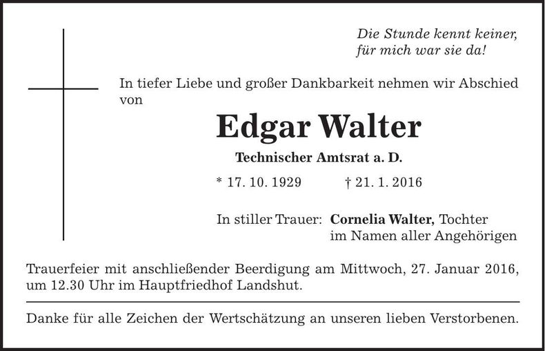 Traueranzeige Edgar Walter