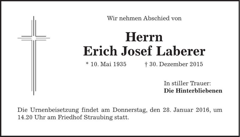 Traueranzeige Erich Josef Laberer