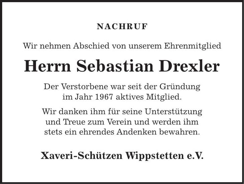 Traueranzeige Sebastian Drexler