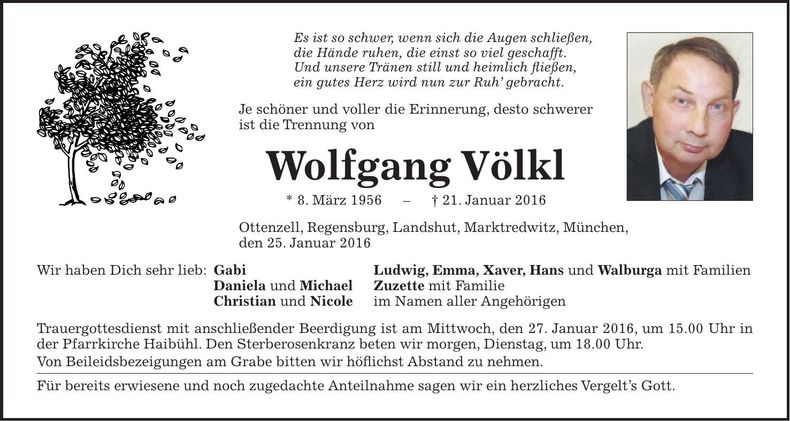 Traueranzeige Wolfgang Völkl