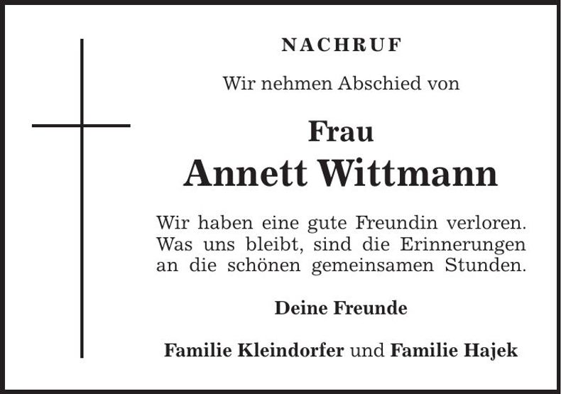 Traueranzeige Annett Hajek