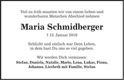 Traueranzeige Maria Schmidberger