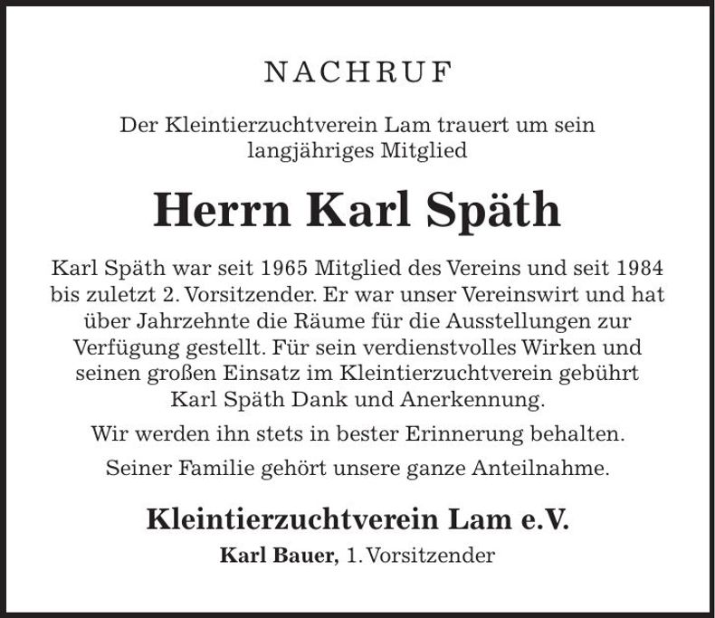 Traueranzeige Karl Späth