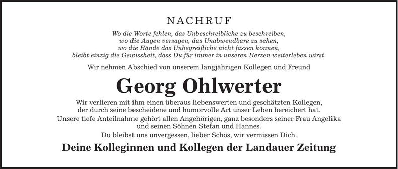 Traueranzeige Georg Ohlwerter
