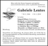 Traueranzeige Gabriele Lentes