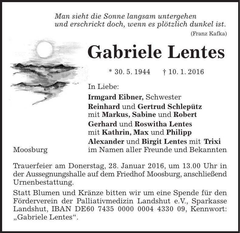 Traueranzeige Gabriele Lentes