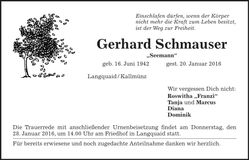 Traueranzeige Gerhard Schmauser