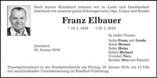 Traueranzeige Franz Gustav Elbauer
