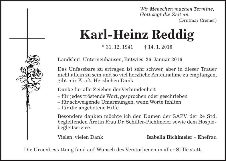 Traueranzeige Karl-Heinz Reddig