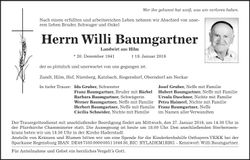 Traueranzeige Willi Baumgartner