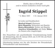 Traueranzeige Ingrid Stippel
