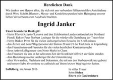 Traueranzeige Ingrid Janker