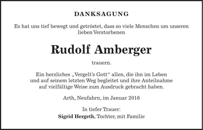 Traueranzeige Amberger Rudolf