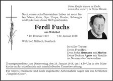 Traueranzeige Ferdl Fuchs