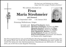 Traueranzeige Maria Strohmeier