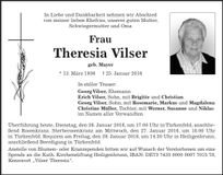 Traueranzeige Theresia Vilser