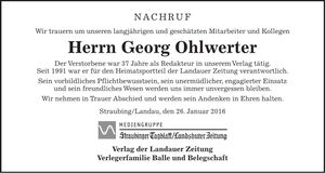 Traueranzeige Georg Ohlwerter