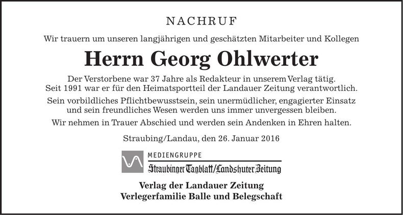Traueranzeige Georg Ohlwerter