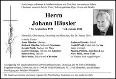 Traueranzeige Johann Häusler