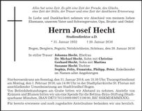 Traueranzeige Josef Hecht