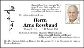 Traueranzeige Arno Rossbund