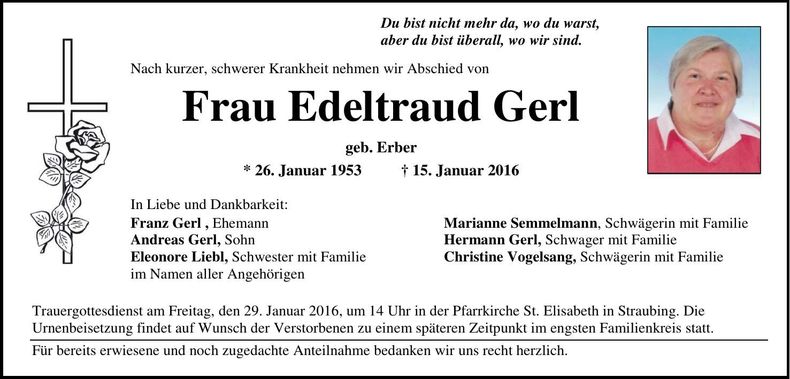 Traueranzeige Edeltraud Gerl