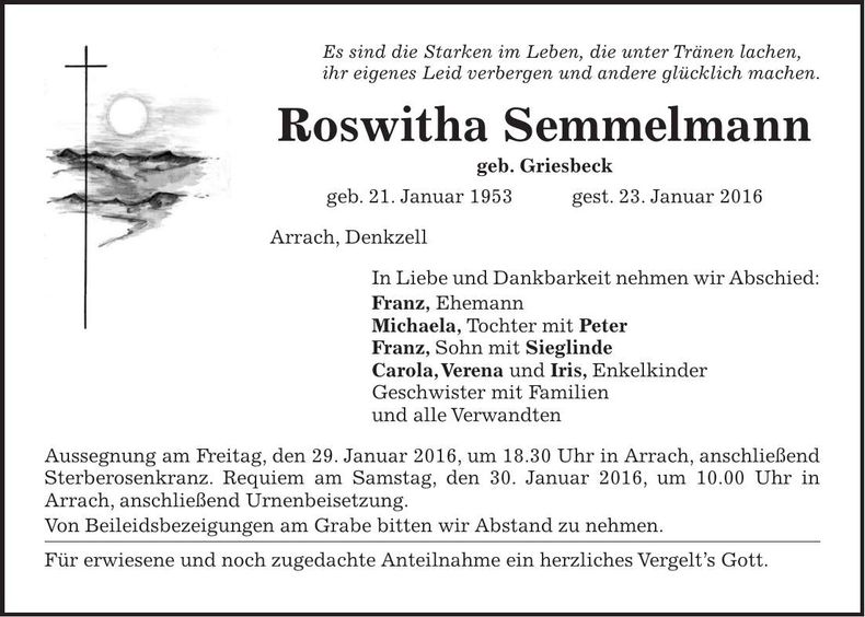 Traueranzeige Roswitha Semmelmann