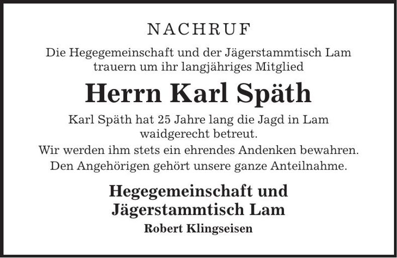 Traueranzeige Karl Späth