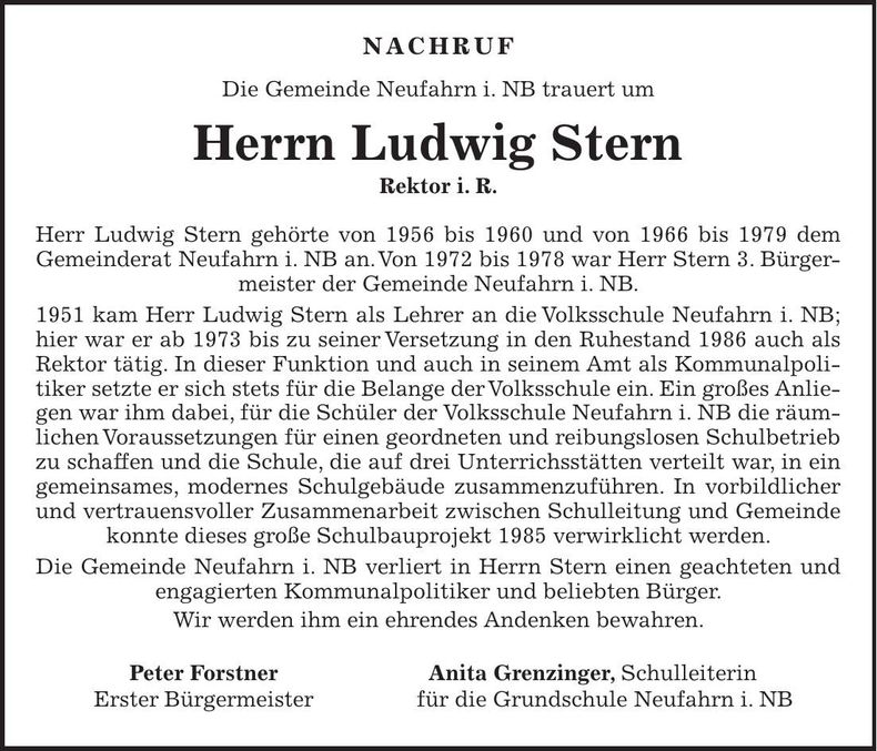 Traueranzeige Ludwig Stern